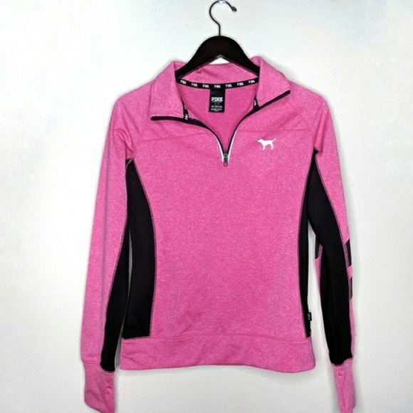 PINK Victoria's Secret Tops - VS PINK Quarter Zip Pullover Pink Logo Spellout